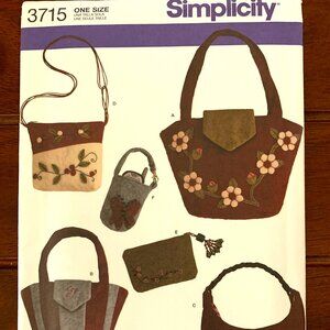 Simplicity Pattern #3715 Ladies Handbags & Accessories